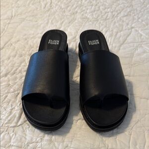 Eileen Fisher Black Leather Slide Sandals